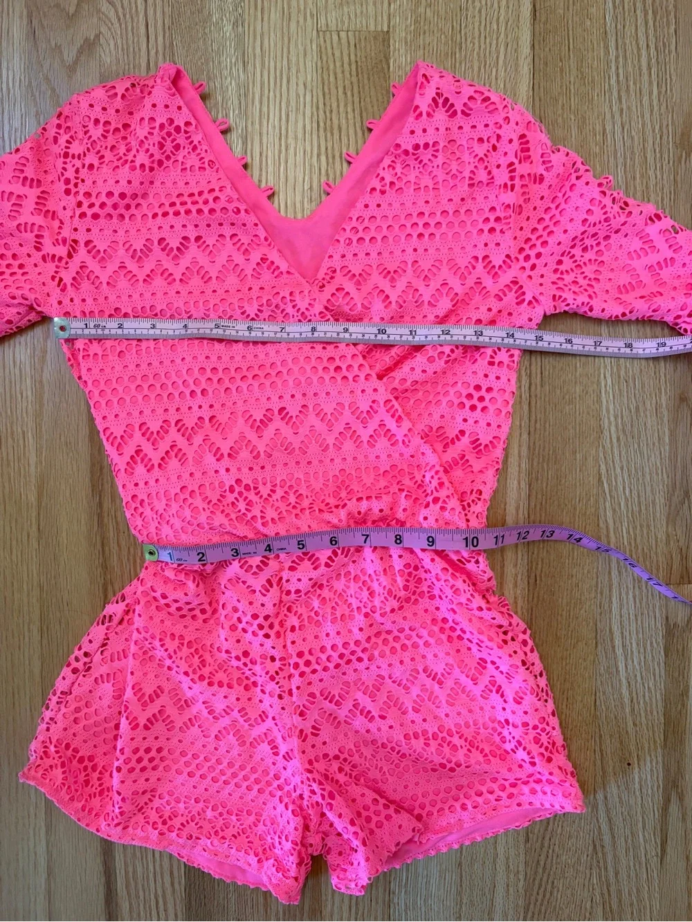 Kensie Neon Pink Lace Detail Romper